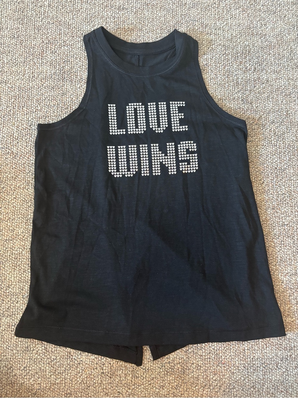 Girls Black "Love Wins" Graphic Tank Top - Youth